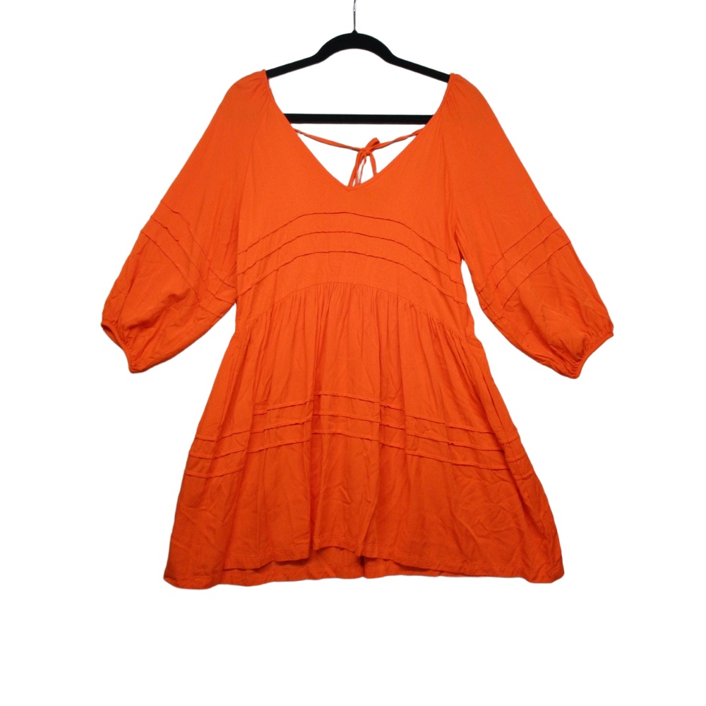 Shinestar Vibrant Orange Tiered Flowy Bohemian Babydoll Dress Womens Size Medium